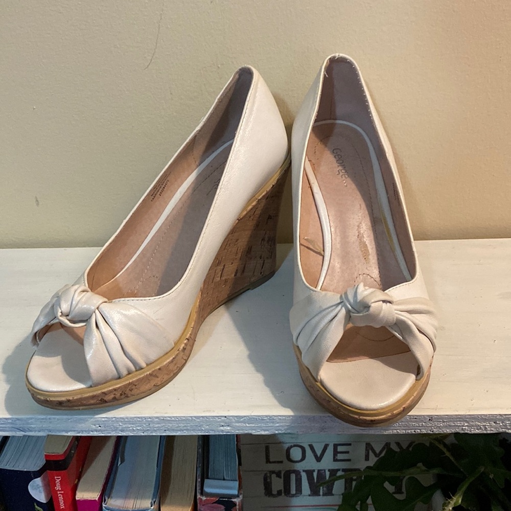 Cream colour wedge peep toe heels